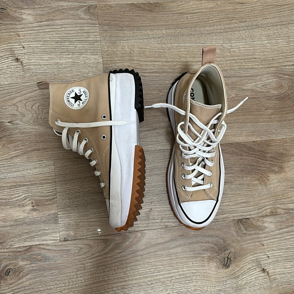 Converse Beige High-Top Platform Sneakers with White Accents - Picture 2 of 8